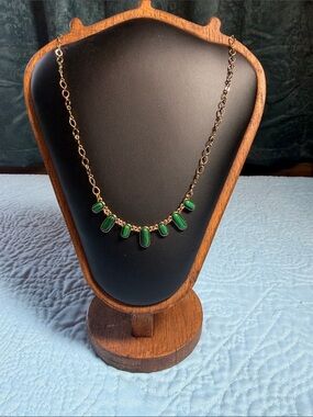 Plunder Gold-Tone Necklace with Green Cabochon Drops